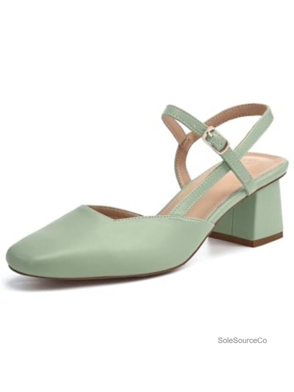 Women's Slingback Chunky Low Heels Square Toe Faux Leather Pumps Wedding Party